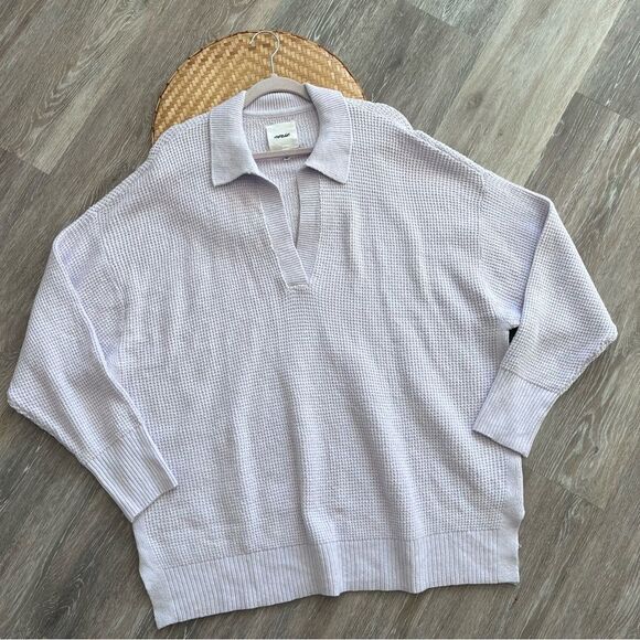 Aerie waffle knit cozy up polo sweater in lavender women’s size XL - Picture 2 of 7